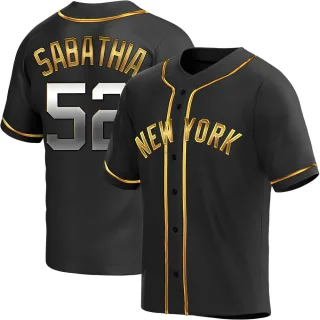 Men's Replica Black Golden CC Sabathia New York Yankees Alternate Jersey