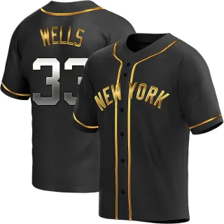 Men's Replica Black Golden David Wells New York Yankees Alternate Jersey