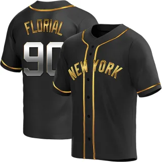 Men's Replica Black Golden Estevan Florial New York Yankees Alternate Jersey