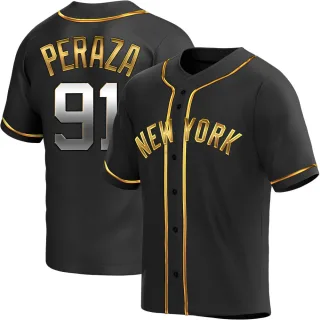 Men's Replica Black Golden Oswald Peraza New York Yankees Alternate Jersey