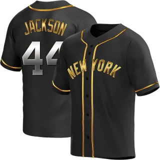 Men's Replica Black Golden Reggie Jackson New York Yankees Alternate Jersey