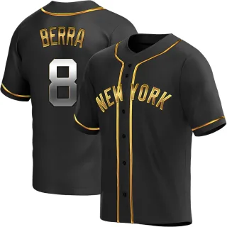 Men's Replica Black Golden Yogi Berra New York Yankees Alternate Jersey
