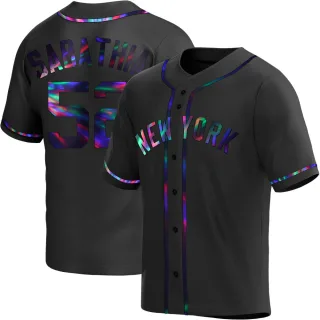 Men's Replica Black Holographic CC Sabathia New York Yankees Alternate Jersey