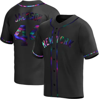 Men's Replica Black Holographic Reggie Jackson New York Yankees Alternate Jersey