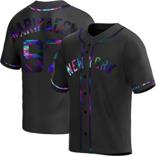 Men's Replica Black Holographic Ron Marinaccio New York Yankees Alternate Jersey