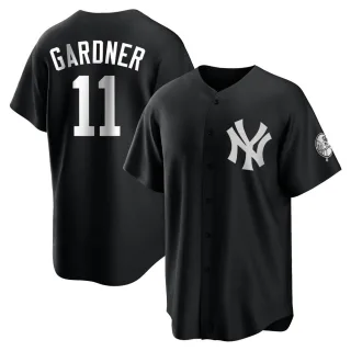 Men's Replica Black/White Brett Gardner New York Yankees Jersey