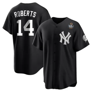 Men's Replica Black/White Brian Roberts New York Yankees 2024 World Series Jersey