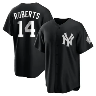 Men's Replica Black/White Brian Roberts New York Yankees Jersey