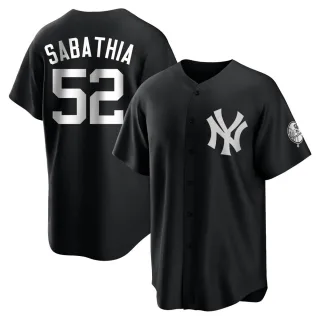 Men's Replica Black/White CC Sabathia New York Yankees Jersey