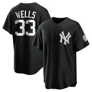 Men's Replica Black/White David Wells New York Yankees Jersey