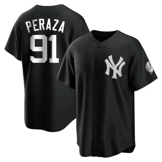 Men's Replica Black/White Oswald Peraza New York Yankees Jersey