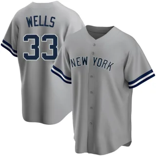 Men's Replica Gray David Wells New York Yankees Road Name Jersey