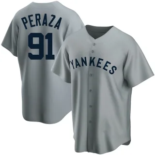 Men's Replica Gray Oswald Peraza New York Yankees Road Cooperstown Collection Jersey