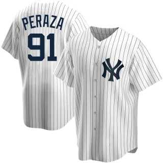 Men's Replica White Oswald Peraza New York Yankees Home Jersey