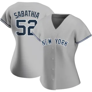 Women's Authentic Gray CC Sabathia New York Yankees Road Name Jersey
