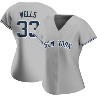 Women's Authentic Gray David Wells New York Yankees Road Name Jersey