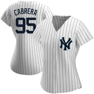 Women's Authentic White Oswaldo Cabrera New York Yankees Home Name Jersey