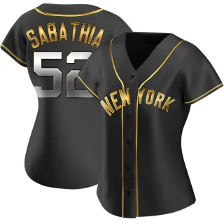 Women's Replica Black Golden CC Sabathia New York Yankees Alternate Jersey