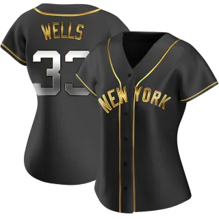 Women's Replica Black Golden David Wells New York Yankees Alternate Jersey